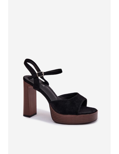 Women's Block Heel and Platform Sandals Made of Eco Suede Black Gralisse