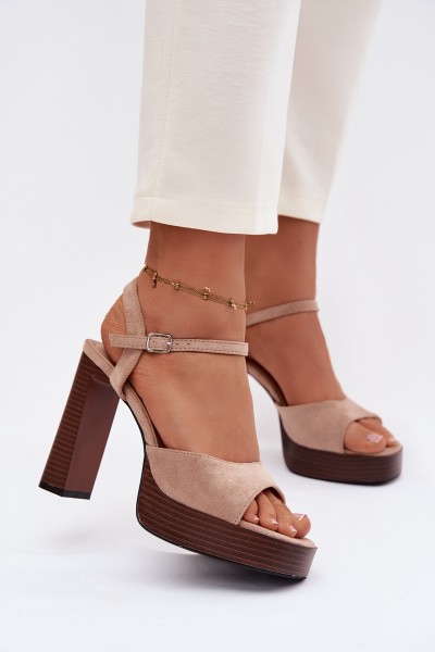 Women's Block Heel and Platform Sandals in Eco Suede Beige Gralisse