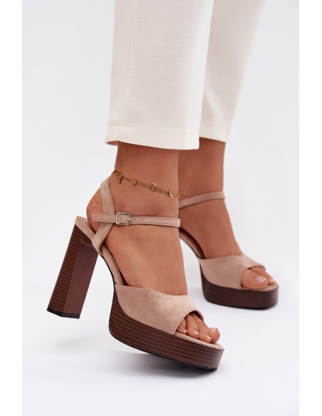 Moteriškos basutės su blokiniu kulnu ir platforma iš ekologiškos zomšos smėlio spalvos „Gralisse“