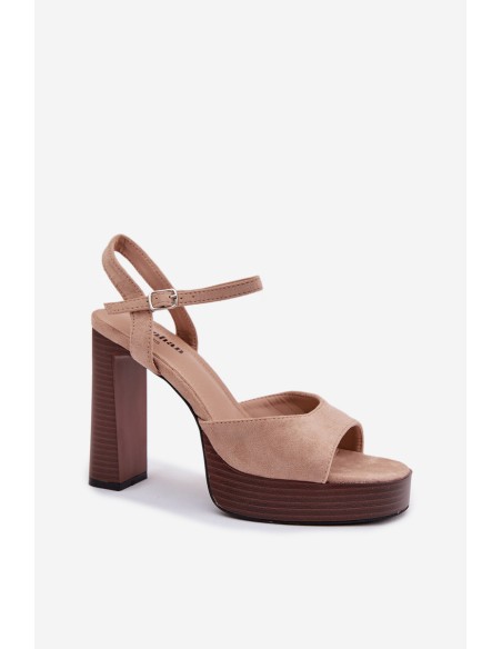 Moteriškos basutės su blokiniu kulnu ir platforma iš ekologiškos zomšos smėlio spalvos „Gralisse“