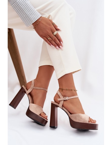 Moteriškos basutės su blokiniu kulnu ir platforma iš ekologiškos zomšos smėlio spalvos „Gralisse“