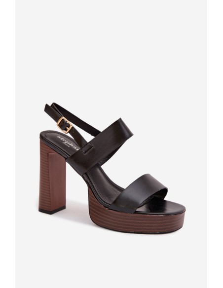 Moteriškos basutės su blokiniu kulnu ir platforma, eko oda, juodos, Hanelia