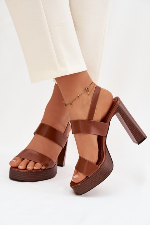 Women's Block Heel and Platform Sandals Eco Leather Camel Hanelia
