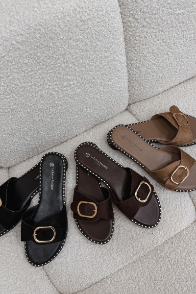 Women's Flat Heeled Shoes With Gold Buckle Black Selivelle 2