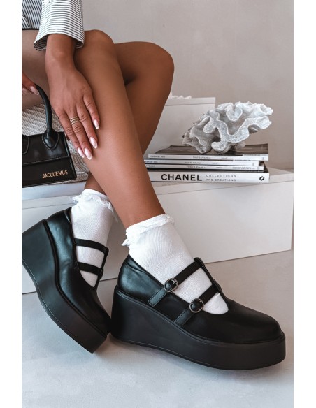 Moteriški platforminiai bateliai su dirželiais juodos spalvos Jesivelle