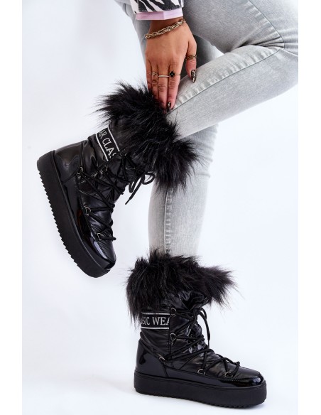 Women's Lace-up Snow Boots Black Santero