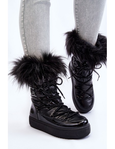 Women's Lace-up Snow Boots Black Santero