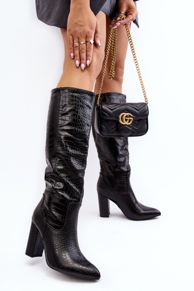 Women's Knee-High Boots with Stiletto Heels and Snake Pattern Delul 2