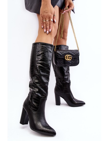 Women's Knee-High Boots with Stiletto Heels and Snake Pattern Delul