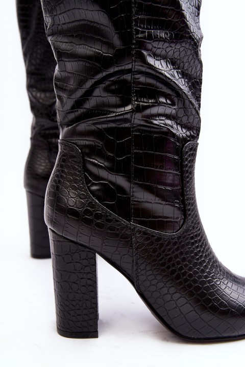 Women's Knee-High Boots with Stiletto Heels and Snake Pattern Delul