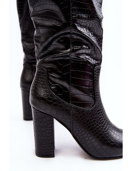Women's Knee-High Boots with Stiletto Heels and Snake Pattern Delul