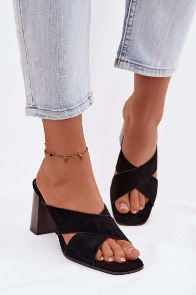 Women's Block Heel Black Sandals Denessa