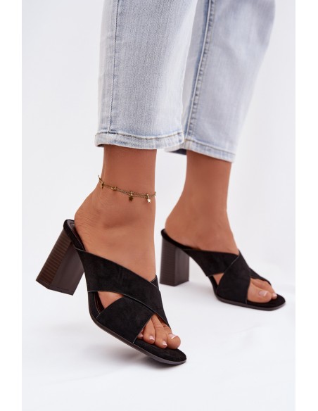 Women's Block Heel Black Sandals Denessa