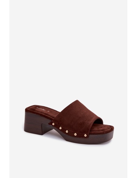 Women's Platform Slippers with Gold Buckles Chocolate Davessa