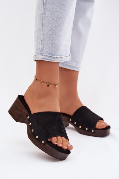 Women's Block Heel Sandals With Gold Buckles Black Davessa 2