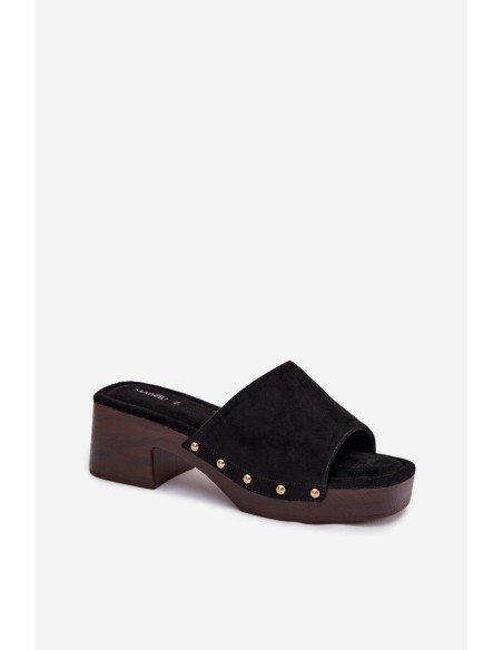 Women's Block Heel Sandals With Gold Buckles Black Davessa