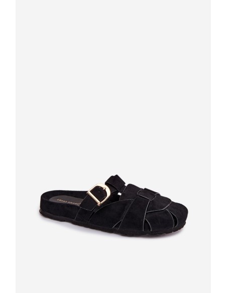 Women's Mules With Straps And Gold Buckle Black Ganelle