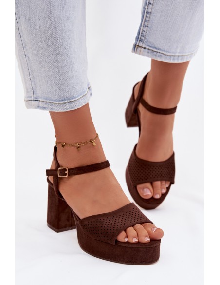 Women's Block Heel Sandals Made of Eco Suede Chocolate Iserelle