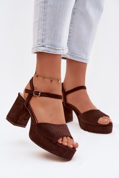 Women's Block Heel Sandals Made of Eco Suede Chocolate Iserelle 2