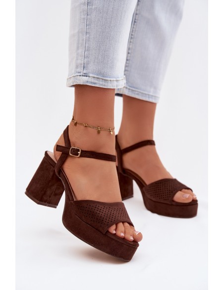 Women's Block Heel Sandals Made of Eco Suede Chocolate Iserelle