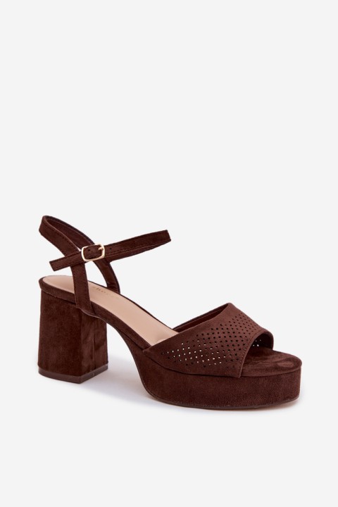 Women's Block Heel Sandals Made of Eco Suede Chocolate Iserelle