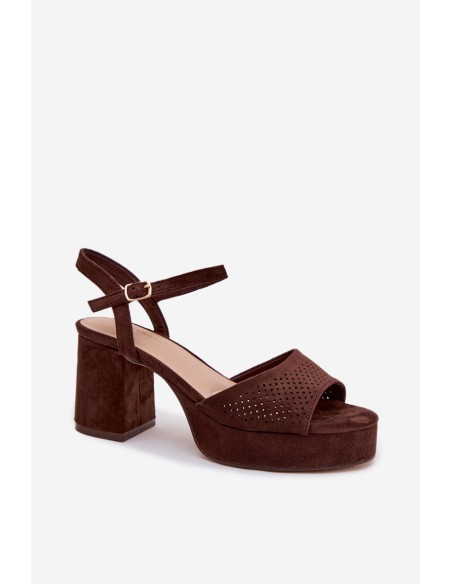 Women's Block Heel Sandals Made of Eco Suede Chocolate Iserelle