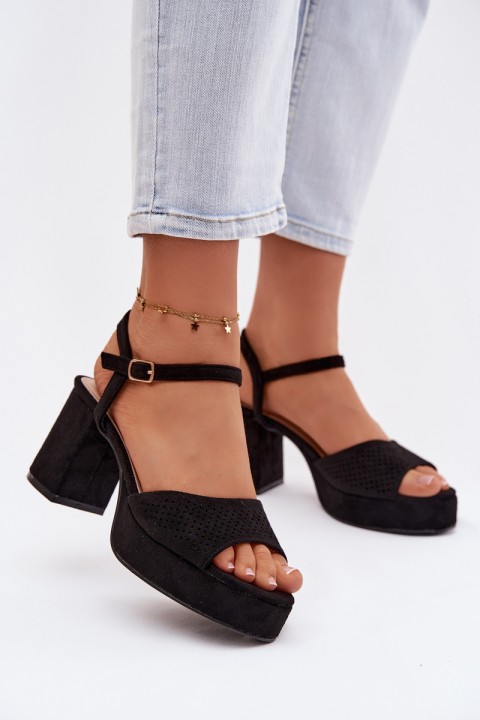 Women's Block Heel Sandals With Eco Suede Black Iserelle