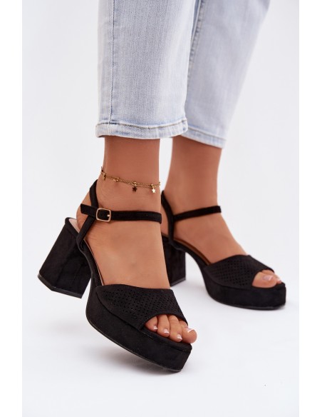 Women's Block Heel Sandals With Eco Suede Black Iserelle