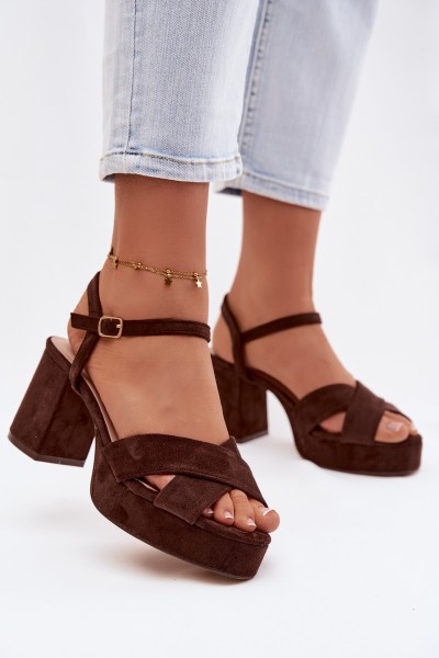 Women's Block Heel Chocolate Sandals Janelia