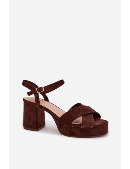 Women's Block Heel Chocolate Sandals Janelia
