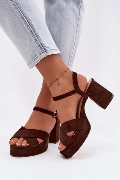 Women's Block Heel Chocolate Sandals Janelia