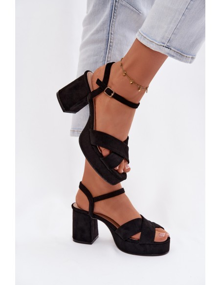 Women's Block Heel Black Sandals Janelia