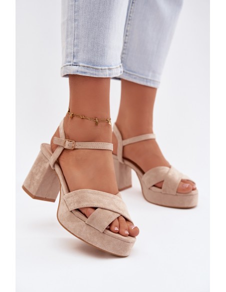 Women's Beige Block Heel Sandals Janelia