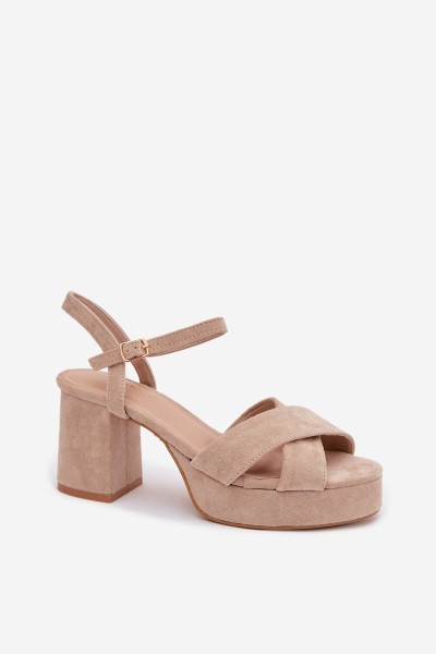 Women's Beige Block Heel Sandals Janelia 2