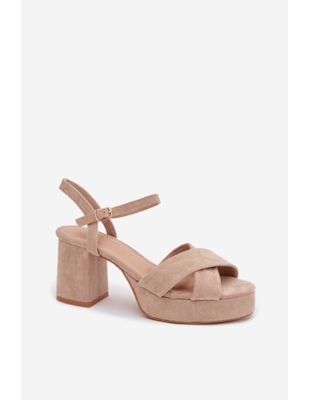 Women's Beige Block Heel Sandals Janelia