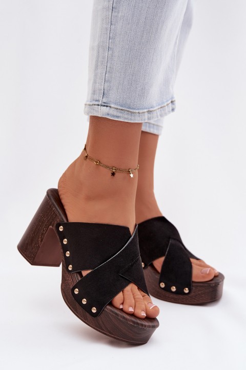 Women's Block Heel Sandals With Gold Buckles Black Nerelle