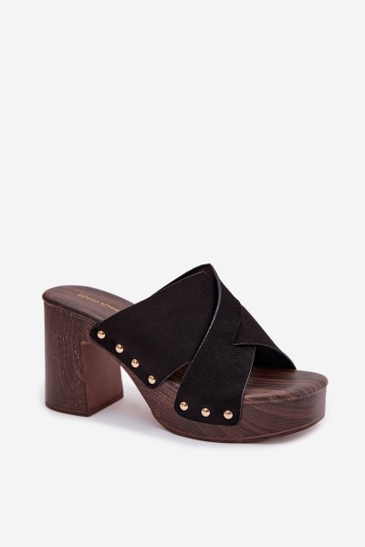 Women's Block Heel Sandals With Gold Buckles Black Nerelle 2