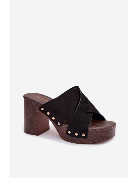 Women's Block Heel Sandals With Gold Buckles Black Nerelle