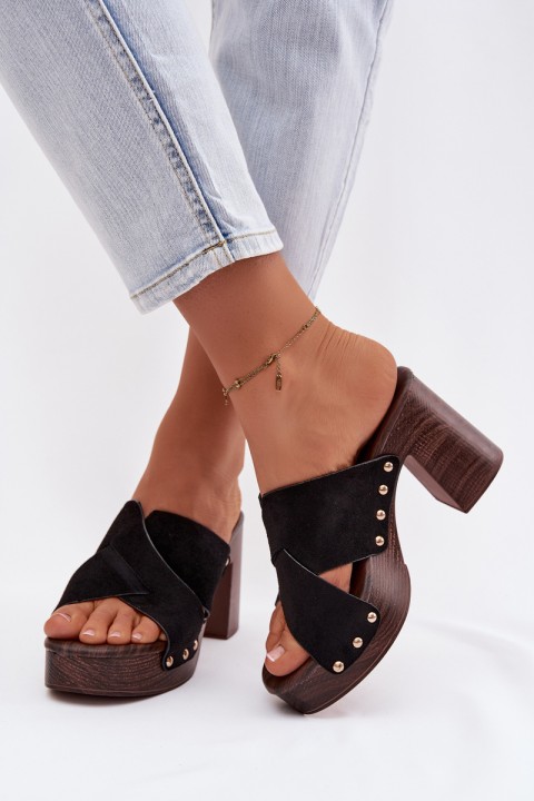 Women's Block Heel Sandals With Gold Buckles Black Nerelle