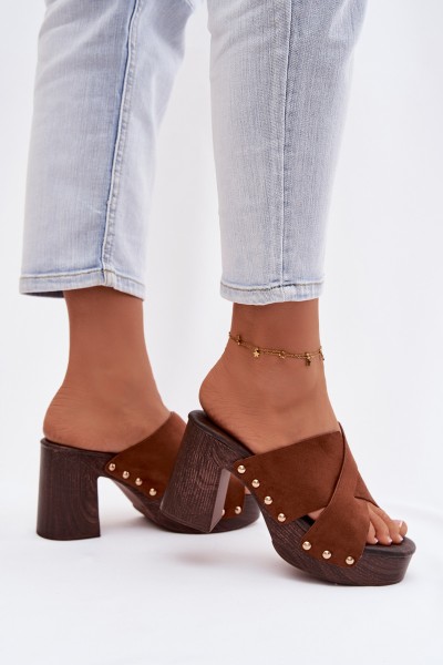 Women's Block Heel Sandals With Gold Buckles Camel Nerelle