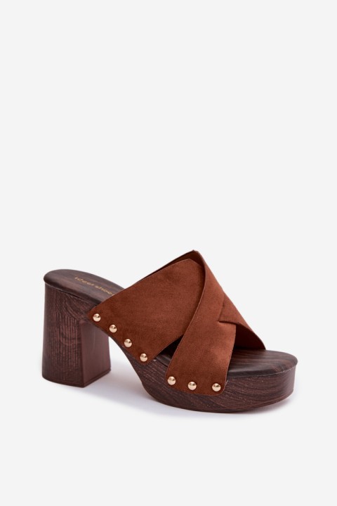 Women's Block Heel Sandals With Gold Buckles Camel Nerelle