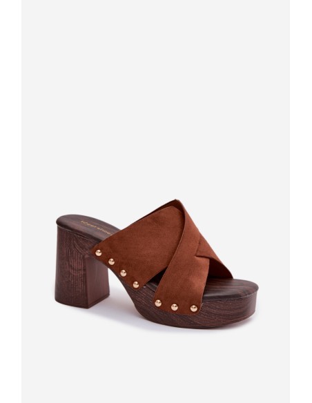 Women's Block Heel Sandals With Gold Buckles Camel Nerelle