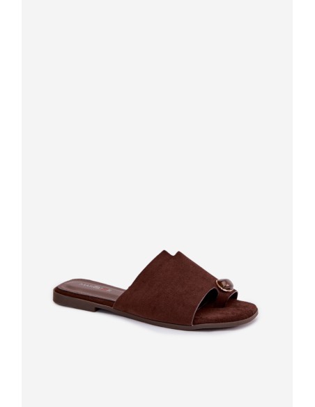 Women's Flat Slippers With Decorative Detail Eco Suede Chocolate Selavine