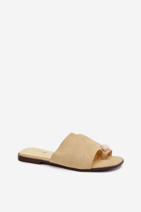 Women's Flat Decorated Eco Suede Yellow Slides Selavine