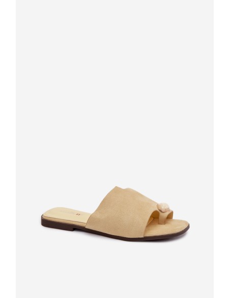 Moteriškos plokščiapadžiai dekoruotos ekologiškos zomšos geltonos šlepetės „Selavine“