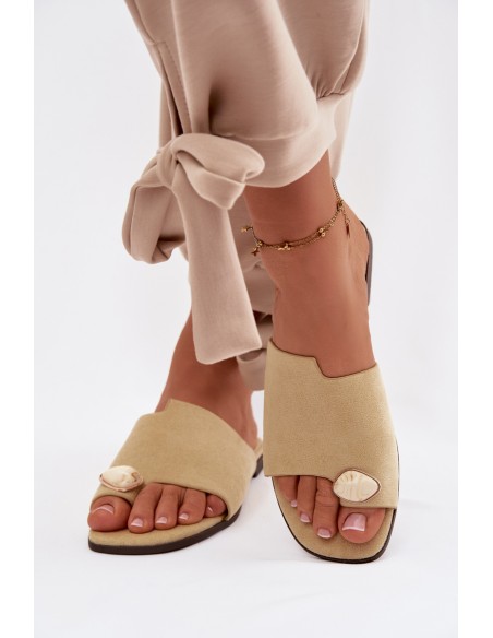 Moteriškos plokščiapadžiai dekoruotos ekologiškos zomšos geltonos šlepetės „Selavine“