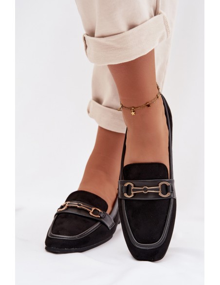 Moteriški mokasinai su dekoracijomis, juodos spalvos, palerino spalvos