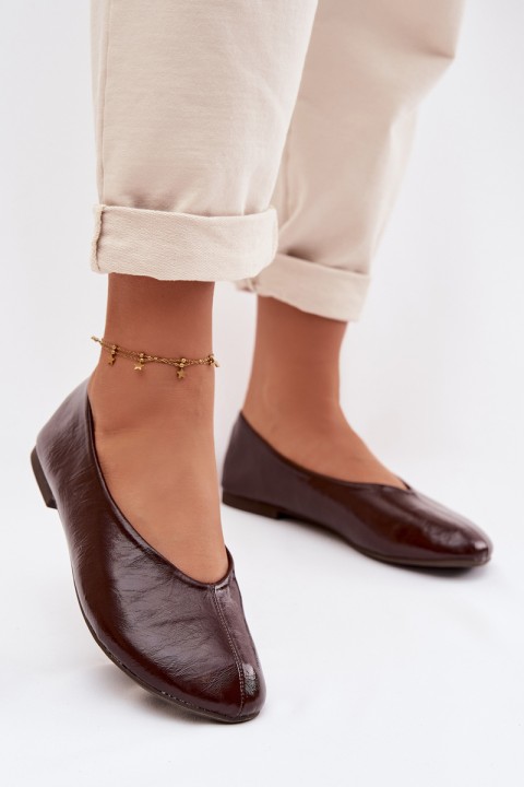 Lacquered Eco Leather Ballerinas Chocolate Selanora