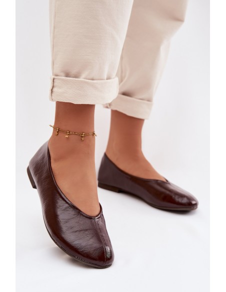 Lakuotos ekologiškos odos balerinos šokolado spalvos Selanora