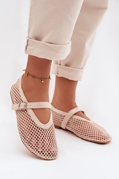 Mesh Ballerinas With Strap Light Beige Pherina 2
